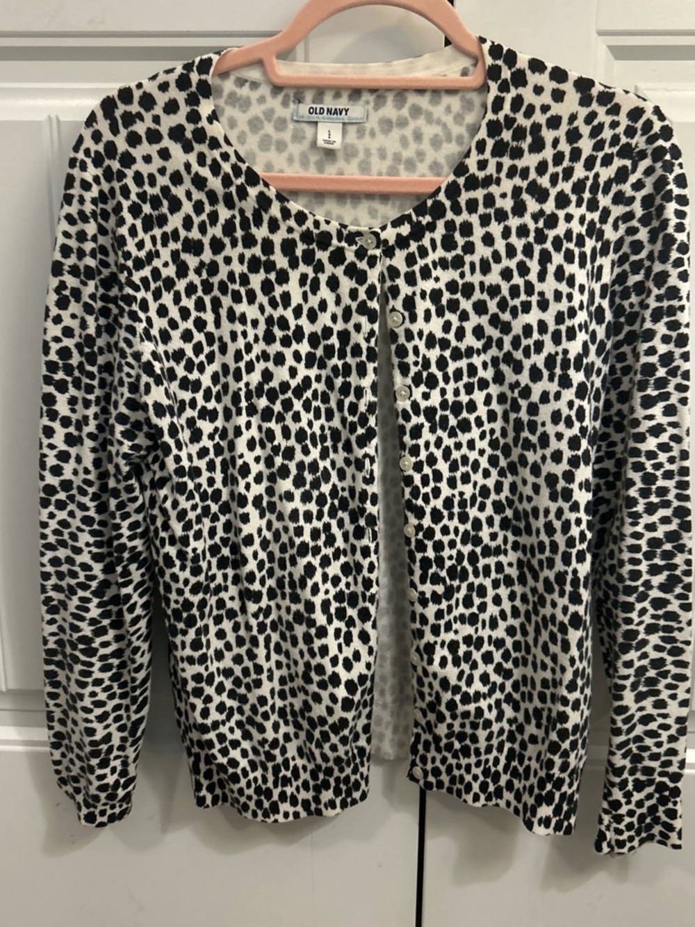 Old Navy Black and White Leopard Print Cardigan Sweater